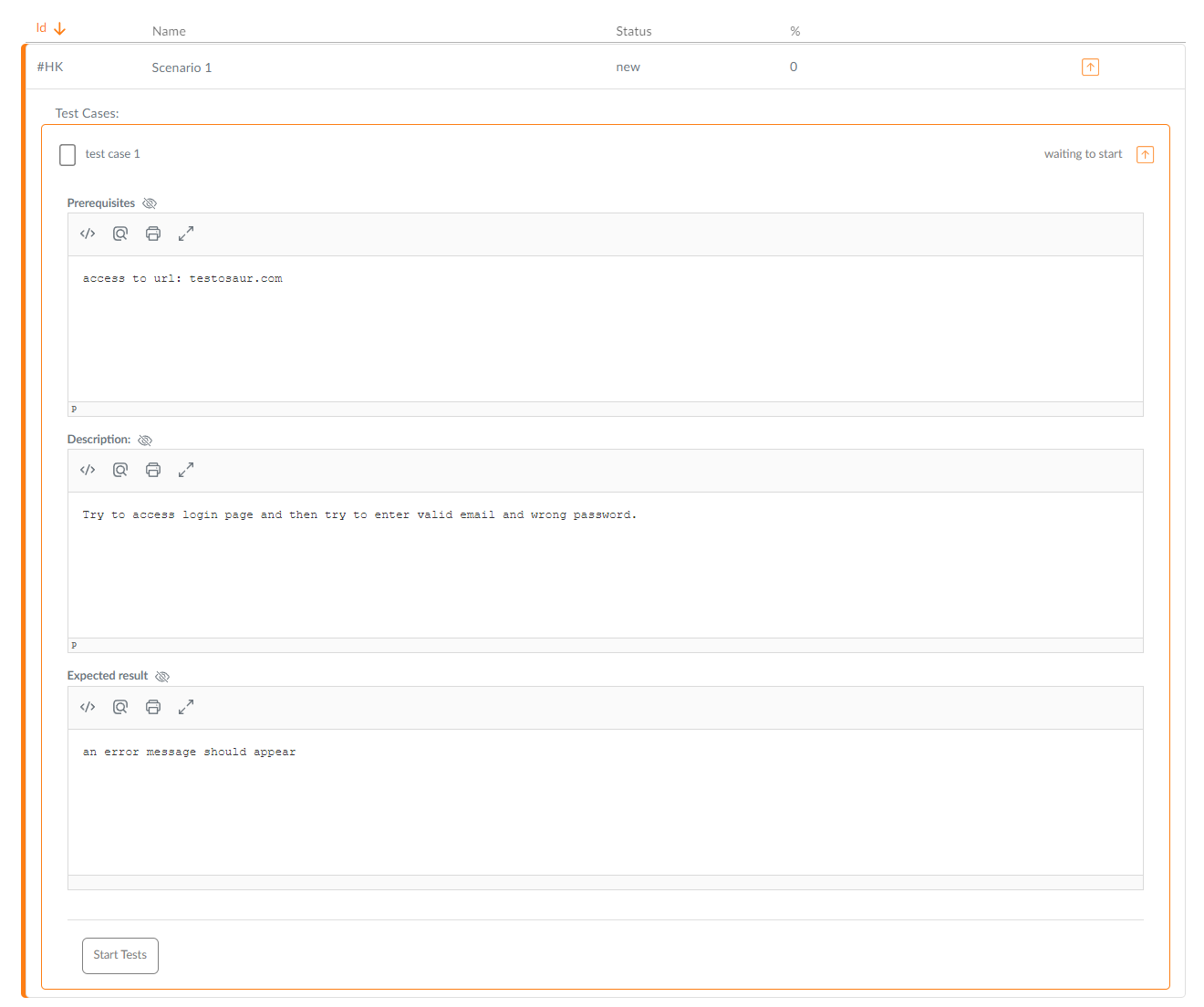we can see what scenarios and test cases are waiting for us
